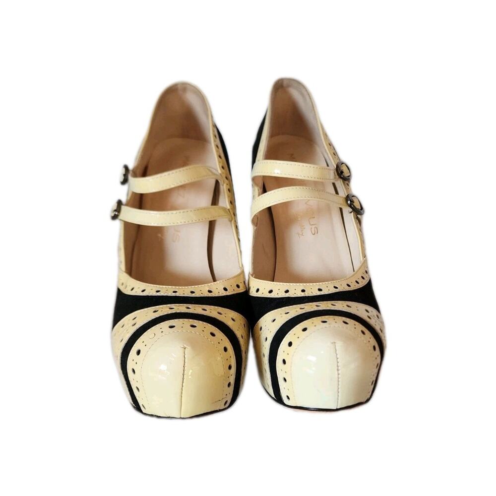 Marchez Vous Italian Spectator Pumps Sz 9 Black/Yellow 5" Heels Mary Jane Retro - Picture 3 of 14